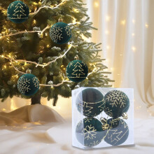 Green Flocked Christmas Balls Tree Decoration Set 12 Pack