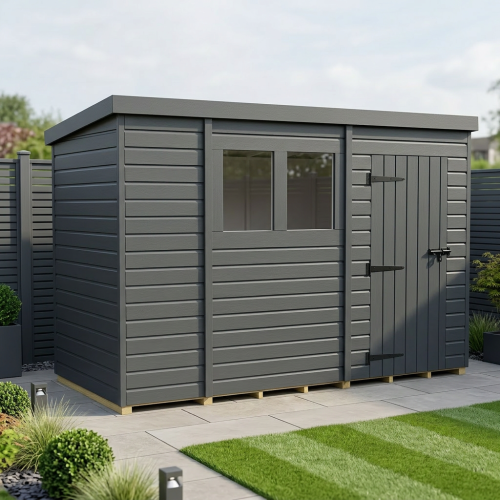 10x6 Pent Composite Shed Tanalised (Single Door, With Windows)