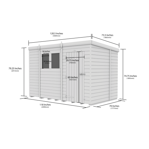 10x6 Pent Composite Shed Tanalised (Single Door, With Windows) 2