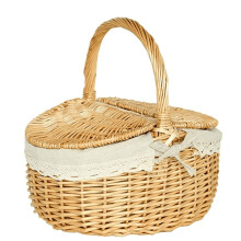 Wicker Storage Basket with Handle and Lid Beige