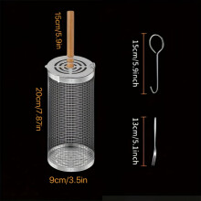 (S) Roestvrijstalen BBQ-grill met handvat, inclusief gratis metalen vork en haak - Hittebestendige barbecuegereedschapsset,