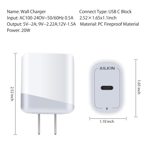 Φορτιστής τοίχου USB-C 20W με καλώδιο 6 ποδιών PD Γρήγορη φόρτιση 2