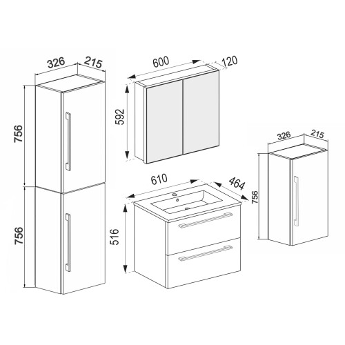 5-piece washbasin washbasin Badinos SC 2