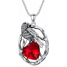 Collana con corvo in argento sterling 925 con ciondolo a forma di pietra portafortuna.