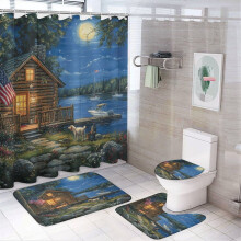 Ensemble rideau de douche drapeau américain avec tapis antidérapants et
