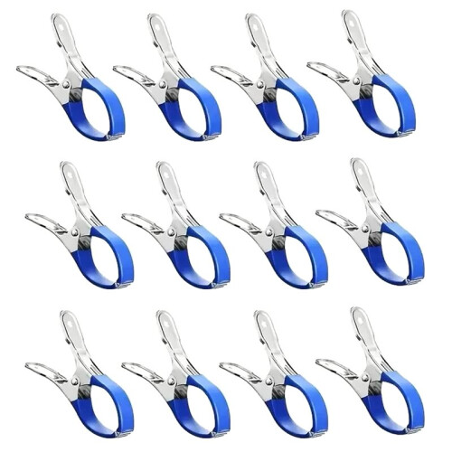 12pcs Stainless Steel Pool Cover Clips with  Plastic Handle Heavy Duty Windproof Spring Clips