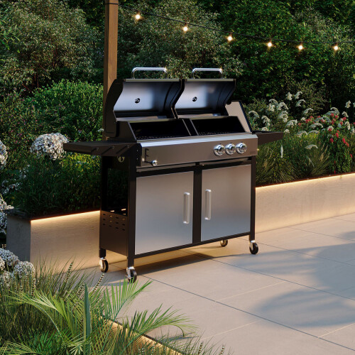 Charles Bentley Dual Fuel 2+1 Burner BBQ, Black, Large 147.5x110cm