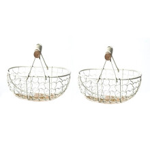 2X Manejar de Madera Cesta Retro de Metal Frutas Vegetales Huevo Comestibles PráCtico Almacenamiento Cesta