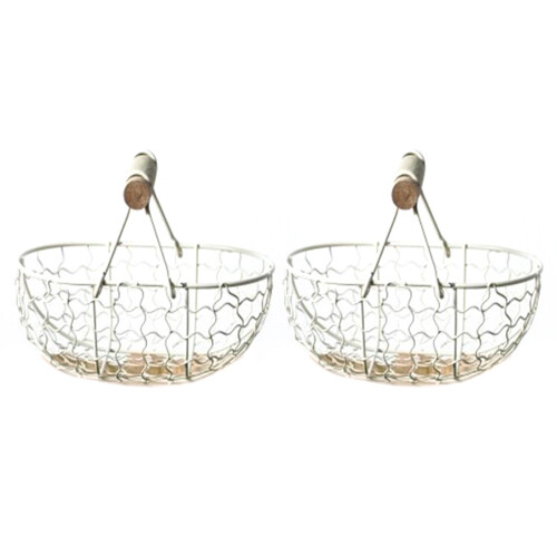 4X Wooden Handle Metal Retro Basket Portable Multi-Function Vegetable Fruit Egg Groceries Practical Storage Basket 1