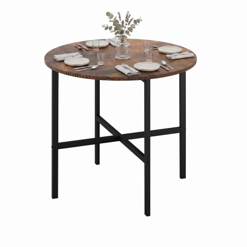 (Rustic Oak) 80cm Round Wooden Dining Table w/ X Frame Legs