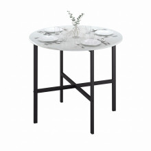 (White Marble) 80cm Round Wooden Dining Table w/ X Frame Legs