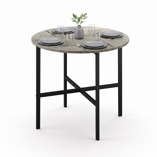 (Greige Oak) 80cm Round Wooden Dining Table w/ X Frame Legs