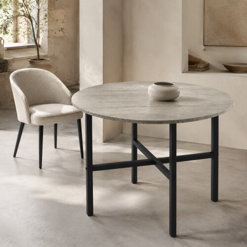 (Greige Oak) 80cm Round Wooden Dining Table w/ X Frame Legs 1