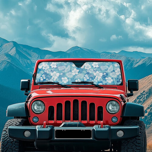 Parasole pieghevole per parabrezza, design ibisco blu, per Jeep 1