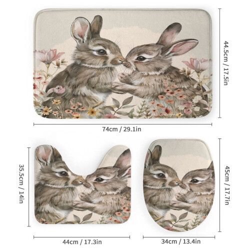 Rideau de douche aquarelle lapins et fleurs, ensemble de 4 pièces 2