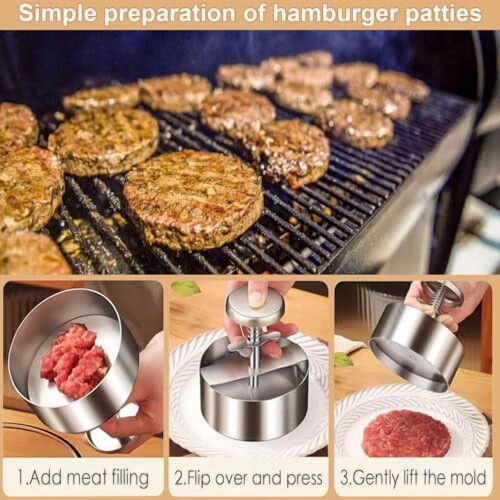 Burgerpresse, matkvalitet, 304 rustfritt stål, 1 stk. 1
