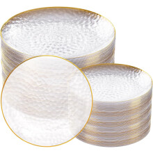 Pratos de plástico transparente dourado, resistentes, pacote com 100 unidades.