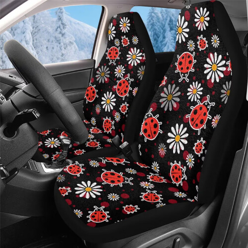 Huse pentru scaune auto universale din material textil moale, cu design de buburuză, pachet de 2