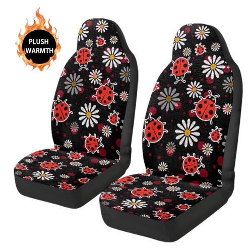 Huse pentru scaune auto universale din material textil moale, cu design de buburuză, pachet de 2 2