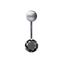 (Black) Jewelco London Ladies 9ct White Gold 6mm Cubic Zirconia Solitaire Banana Belly Bar Body Piercing 10mm - JBJ101-ABC