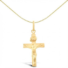 Jewelco London Solid 9ct Yellow Gold Flat INRI Crucifix Cross Pendant - JPX009