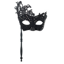 Strass-Spitze-Maskerade-Masken mit Stock,-Schwarz