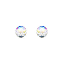 Jewelco London Ladies 9ct Yellow Gold Round Rainbow Crystal Aurora Borealis Faceted Disco Ball Stud Earrings, 6mm - JES286