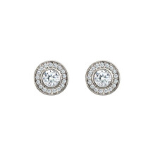 Jewelco London Ladies 9ct White Gold White Round Brilliant CZ Round Halo Stud Earrings 4mm - JES337