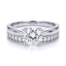 (O) Jewelco London Ladies Solid 9ct White Gold Round Brilliant CZ Wed-fit Solitaire & Half Eternity Travel Bridal Rings Set - JRN594+610