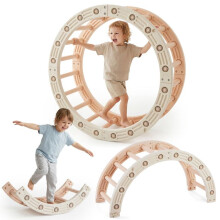 Aire de jeux - HYPERMOTION - Bascule et Roue de Gymnastique Modulable 4 en 1 - Ø110 cm - PEHD - Beige-Gris