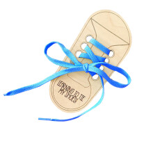Wooden Board Lacing Shoe Toy with Colorful Shoelace for-Blue