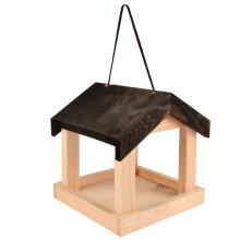 Comedouro para aves - Esschert Design - FB463 - Madeira de pinho - Teto preto - Exterior