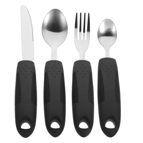 Conjunto de talheres para idosos com colheres e talheres antiderrapantes.