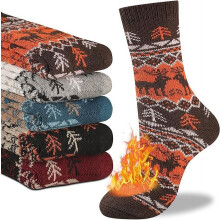 Men's Wool Thermal Socks Winter Thick Crew Pattern 5 Pairs
