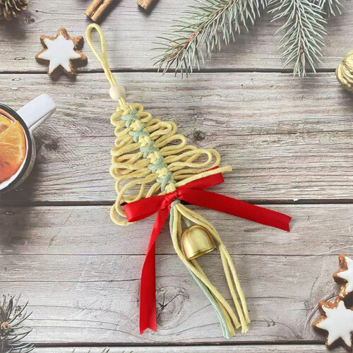 Rustic Woven Linen Christmas Ornaments Yellow 6-Pack
