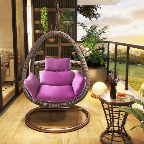 Egg Chair Cushion with Headrest Purple Waterproof 1
