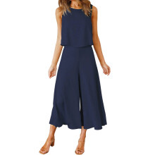 Damen-Loungewear-Set in Marineblau: Ärmelloses Tanktop und weite Hose