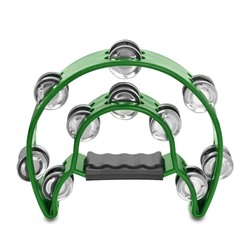 Half Moon Musical Tambourine Green Double Row Jingles