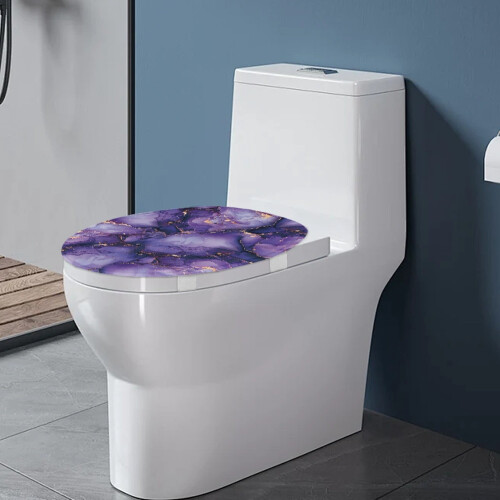 Toiletdæksel med lilla marmorstriber og elastik 2