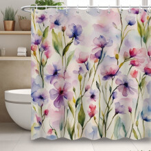 Cortina de chuveiro moderna e minimalista com estampa floral e 12 ganchos.