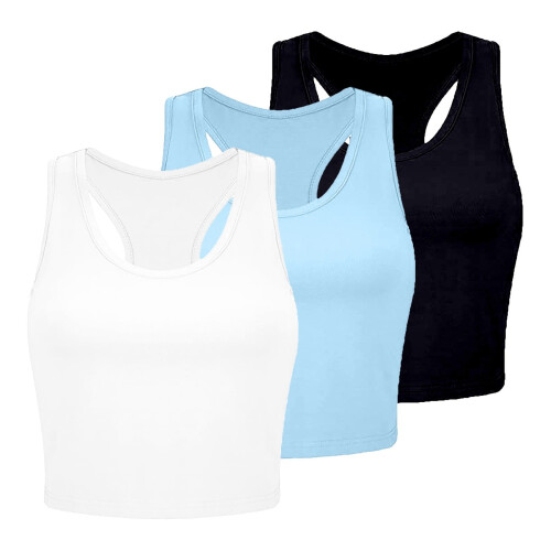 Ensemble de 3 débardeurs de compression côtelés sans coutures pour femme