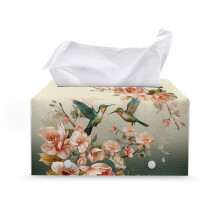 Boîte à mouchoirs rectangulaire en cuir PU avec motif colibri et fleurs