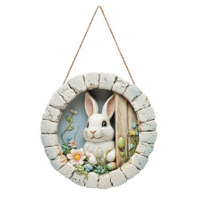 Semn de lemn cu iepure și coroană de Paște, 29 cm
