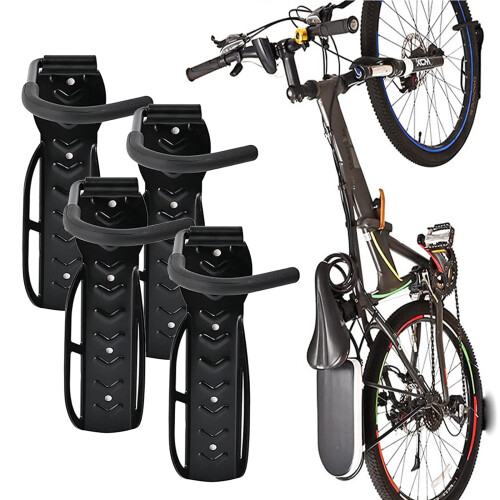 Support mural pour vélo robuste, lot de 4, noir
