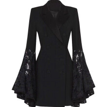 Schwarzer Leinenblazer für Damen – taillierte Petite-Größe, lange Ärmel