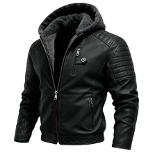 Jaqueta de couro masculina estilo motociclista, preta, tamanho M