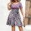 Plus Size Damekjole med Lilla Print og Rund Hals, Kort 1