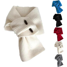 Cachecol feminino de inverno com botões de madeira, tricotado, macio