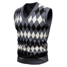 Men's Argyle Knit Vest Sleeveless V-Neck Size M