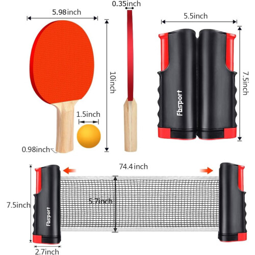 Ping Pong Paddle Set Portable with Retractable Net and 2